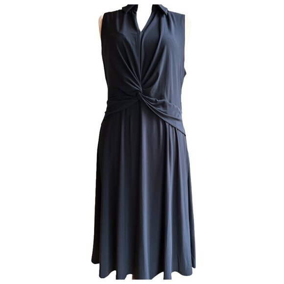 NWT TOMMY HILFIGER Twist-Front Midi Fit & Flare Prom Dress Size16W Sky Captain - Picture 3 of 6